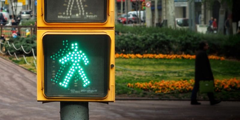 Green walk signal on traffic light